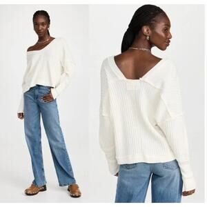 Free People New Magic Thermal Tee Size Medium White Long Sleeve Top Boho